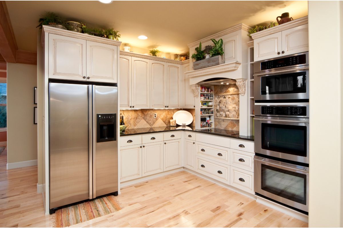 modern kitchen with stainless steel appliances